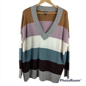 Halogen x Atlantic-Pacific Stripe V-Neck Sweater